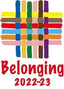 different colored lines woven together "Belonging 2022-23"